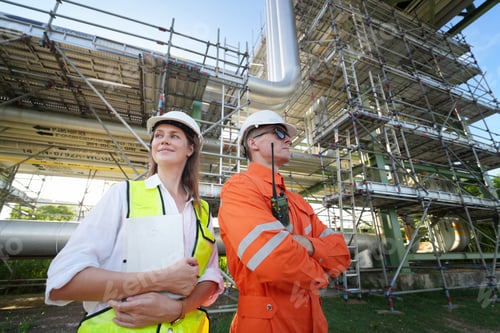 Preview: Professional engineer working in a petroleum refinery, Oil refinery and gas processing plant.