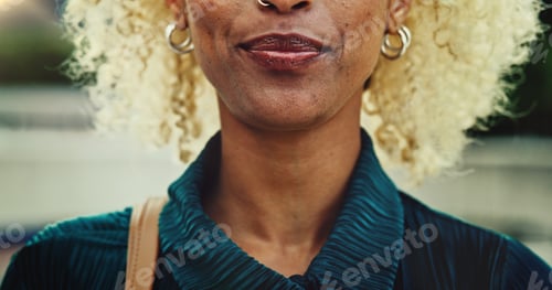 Preview: Smile, outdoor and person in city, commuting and businesswoman with expression, job opportunity and