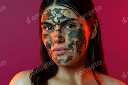 Preview: Beautiful young woman applying a revitalizing green clay mask