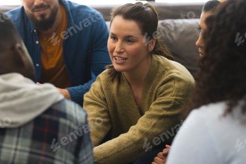 Preview: Diverse group of friends talking and supporting each other on therapy session