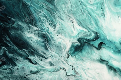 Preview: Fluid Art. Liquid transparent white and Velvet Jade green abstract paint drips wave. Marble effect