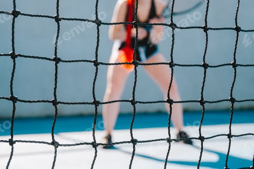 Preview: Amazing shot of a young red-haired female playing tennis