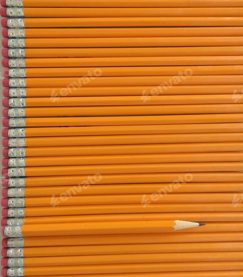 Preview: Minimalistic monochrome back to school pencils flat lay background with copy space mockup friendly