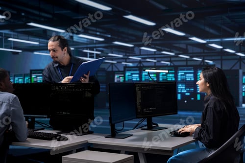 Preview: Diverse team of engineers looking for bugs causing infrastructure to slow down