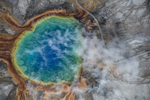 Preview: Aerial view of Grand prismatic spring in Yellowstone national park, USA