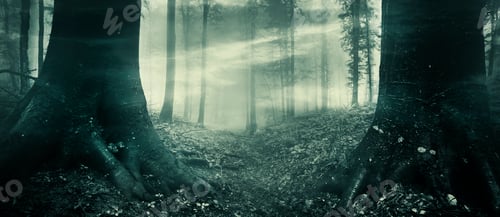 Preview: Surreal haunted Halloween forest panorama