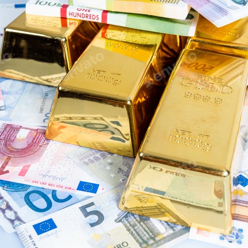 Preview: Gold Bullion with euro banknote background