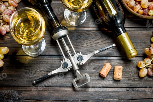 Preview: Wine background. White wine with grapes.