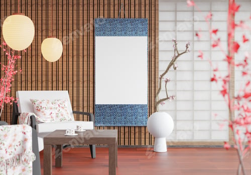 Preview: 3D illustration mockup frame in japanese style room