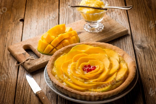 Preview: mango cake with lemon cream and vanilla stick