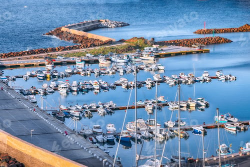 Preview: Unbelivable Yachts at Castelsardo port . Mediterranean seascape.