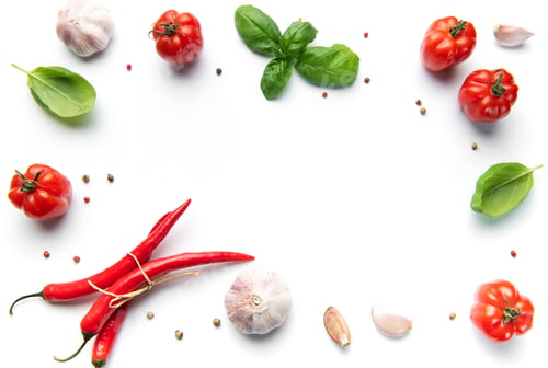 Preview: Italian food ingredients creating a frame on white