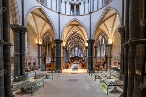 Preview: Interior of a church with stone pillars in London, UK