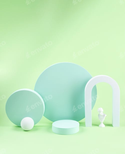 Preview: Green pastel turquoise geometric shape background with different circle podiums