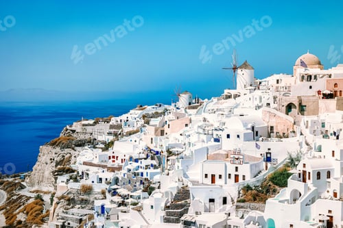 Preview: Santorini Oia Greece Europe, sunset at the white village of Oia Santorini