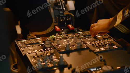 Preview: Captain and copilot pushing dashboard buttons to start engine