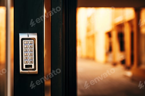 Preview: Keypad door lock at residential building entrance