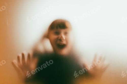 Preview: Shadowy figure, child behind glass - horror background
