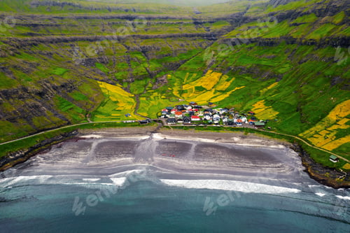 Preview: Aerial drone photo flying over Tjornuvik beach