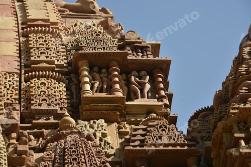 Preview: Stone carving sculptures Javari Temple, Khajuraho, a UNESCO world Heritage site, India.