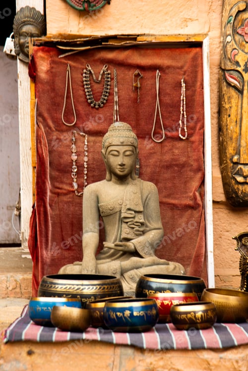 Preview: Statue of god hanging on wall of Jaisalmer fort, India.