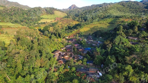 Preview: Aerial view from drone of the rural village in the mountains