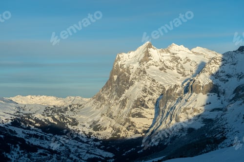 Preview: Wetterhorn Mountain in Winter at Sunset. Switzerland
