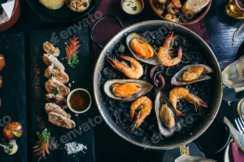 Preview: Aroz Negro, Spanish fried rice with seafood and Solomillo de cerdo consalsa chimichurri