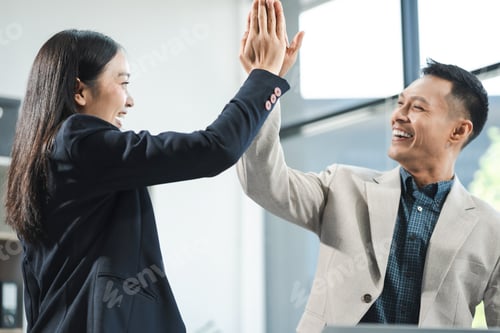 Preview: creative businesspeople coworker in office Happy to be successful partnership teamwork success