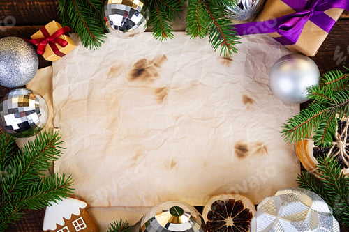 Preview: Christmas sweets, ginger cookies on wooden background. Christmas background