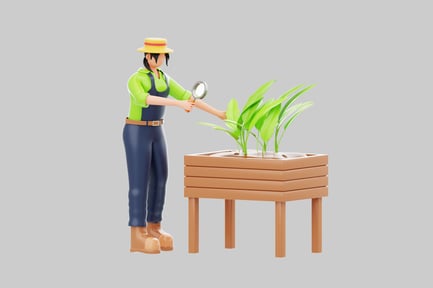 Visualização: Jardineiro de desenhos animados com plantas em vaso