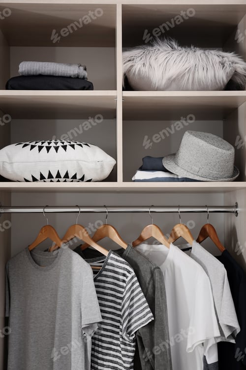 Preview: Stylish clothes and home stuff in large wardrobe closet