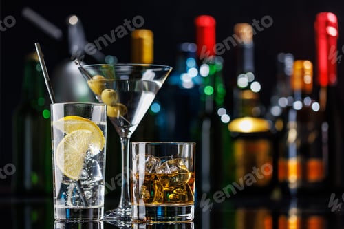 Preview: Various cocktails on a bar table