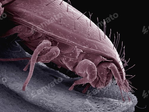 Preview: Coloured SEM of mites on back of pillbug