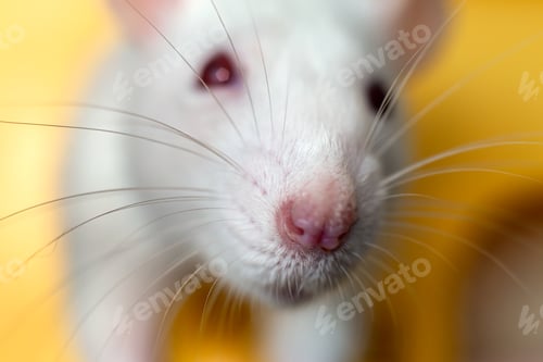 Preview: Closeup of funny white domestic rat with long whiskers
