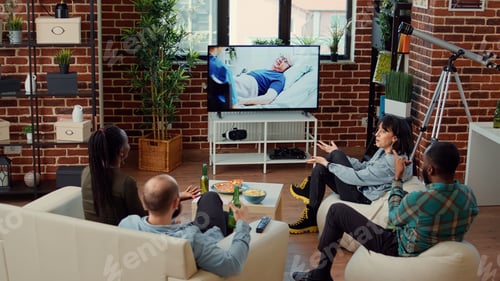 Preview: Diverse group of friends enjoying movie on tv channel program