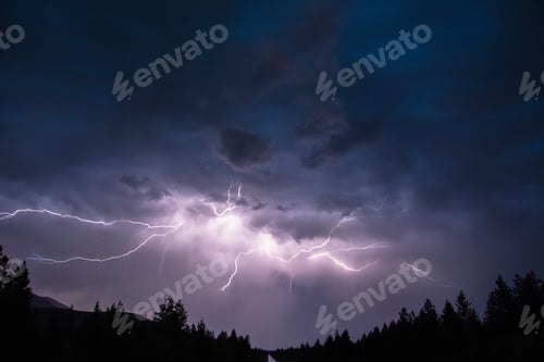 Preview: Lightning in sky over Canadian Rocky Mountains, Kootenay Region, Fernie, British Columbia, Canada