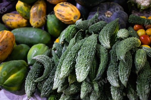 Preview: fresh fruit and vegetables on tropical market