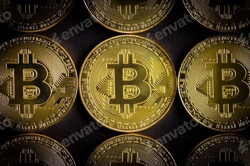 Preview: Golden bitcoins . Cryptocurrency.
