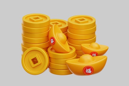 Preview: 3D Chinese Gold Coins And Ingots For Lunar New Year