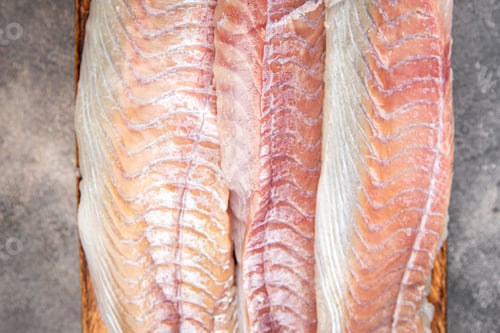 Preview: fish fillet raw white fish cod or halibut fresh meal food snack on the table copy space food