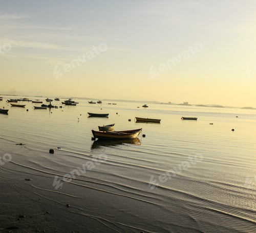 Preview: Beautiful view of fishing boats on tranquil waters