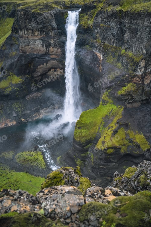 Preview: Haifoss waterfall in Iceland - one of the highest waterfall in Iceland, popular tourist destination.