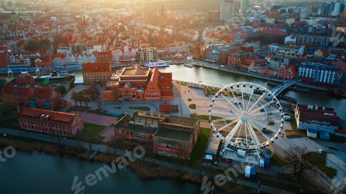 Preview: Aerial view ferris wheel attraction in Gdansk city, Poland.
