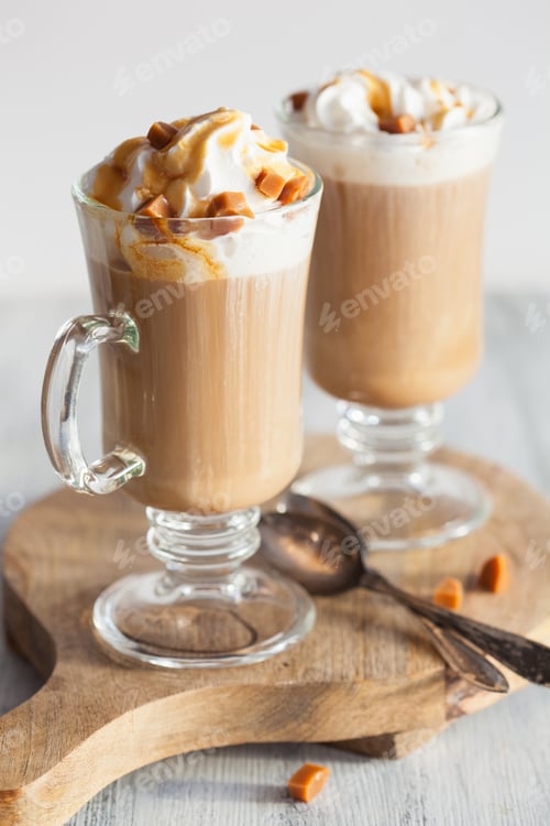 Preview: latte with whiped cream and caramel