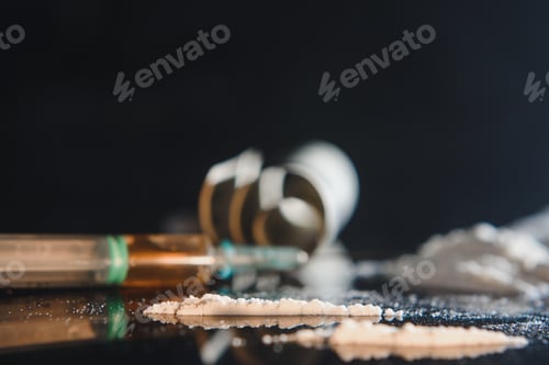 Preview: Many types of narcotics and drugs represented on table