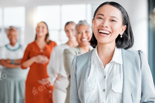 Preview: Asian woman ceo, office portrait and success of leadership team, company communicate and vision. Di