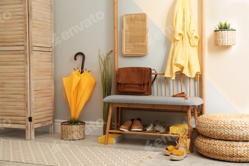 Preview: Cozy hallway interior with storage bench and stylish design elements