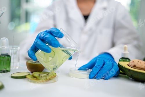 Preview: Natural organic green botany laboratory with scientific glassware, Alternative herb medicine care