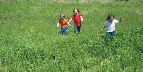 Preview: Children outdoors on a sunny day running on the grass